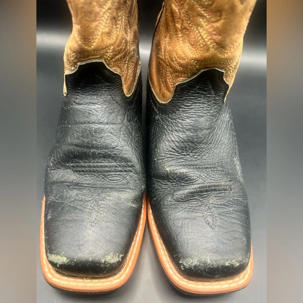 Dan Post-Black/Brown Cowboy Boots-Little River Youth Size:2.5D,Toe polish needed